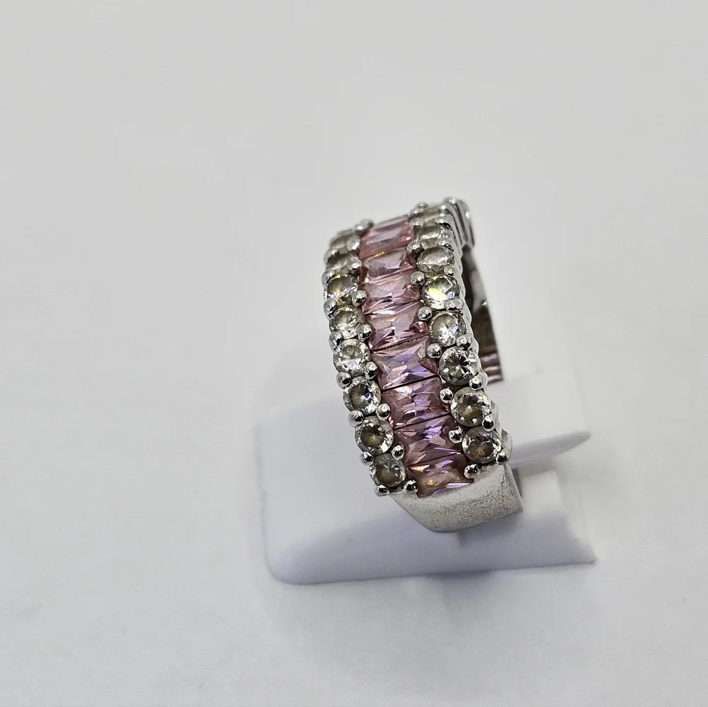 Beautiful Blush Tourmaline & White Topaz Ring Sterling Silver Size 7.5 - Picture 11 of 11